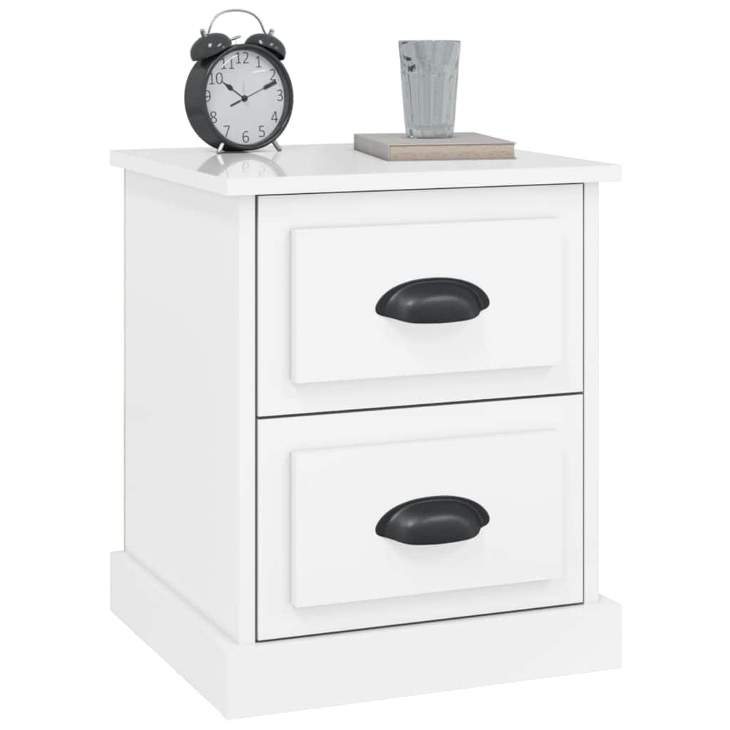 Dual Lustrous Duets: Set of 2 High Gloss White Engineered Wood Bedside Cabinets