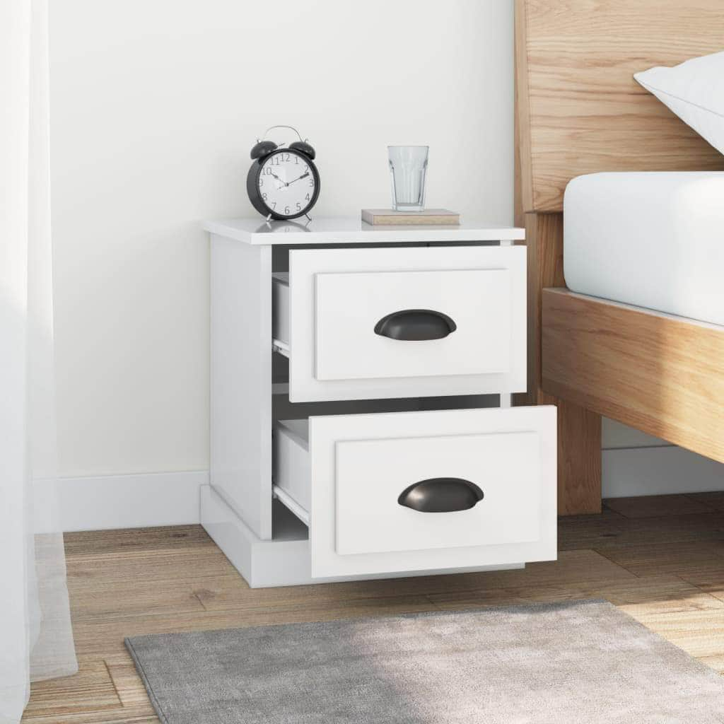 Dual Lustrous Duets: Set of 2 High Gloss White Engineered Wood Bedside Cabinets