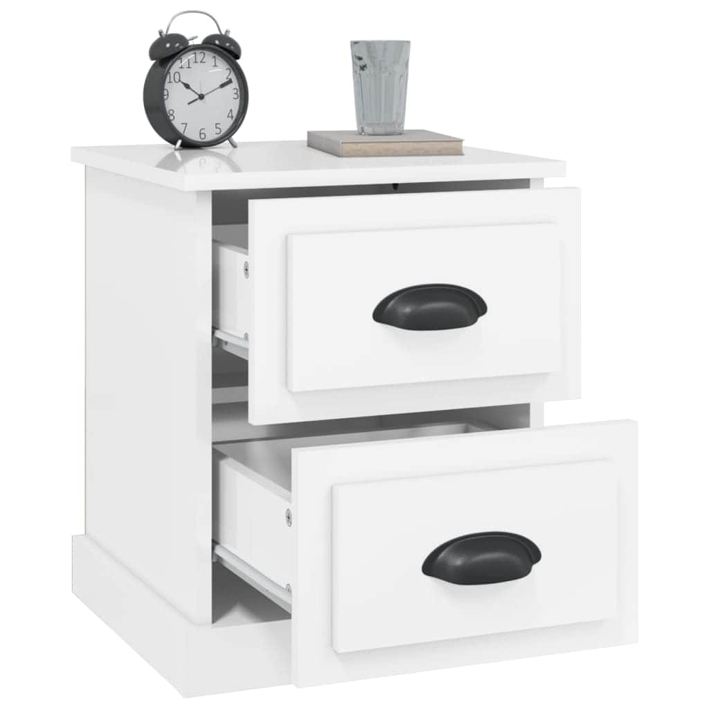 Dual Lustrous Duets: Set of 2 High Gloss White Engineered Wood Bedside Cabinets