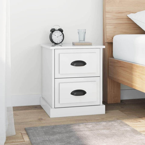 Dual Lustrous Duets: Set of 2 High Gloss White Engineered Wood Bedside Cabinets