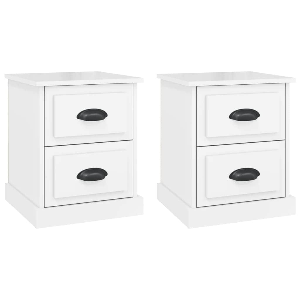 Dual Lustrous Duets: Set of 2 High Gloss White Engineered Wood Bedside Cabinets