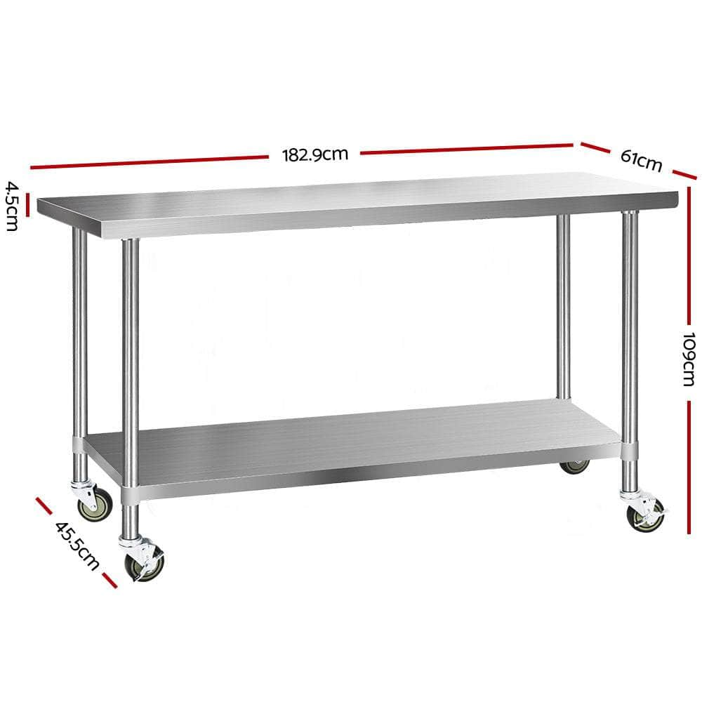 Durable 1829X610Mm Stainless Steel Kitchen Bench With Wheels