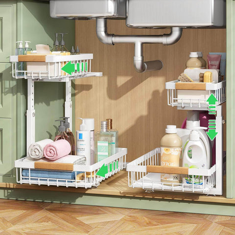 Durable 2-Tier Under Sink Organizer - Adjustable & Space-Saving