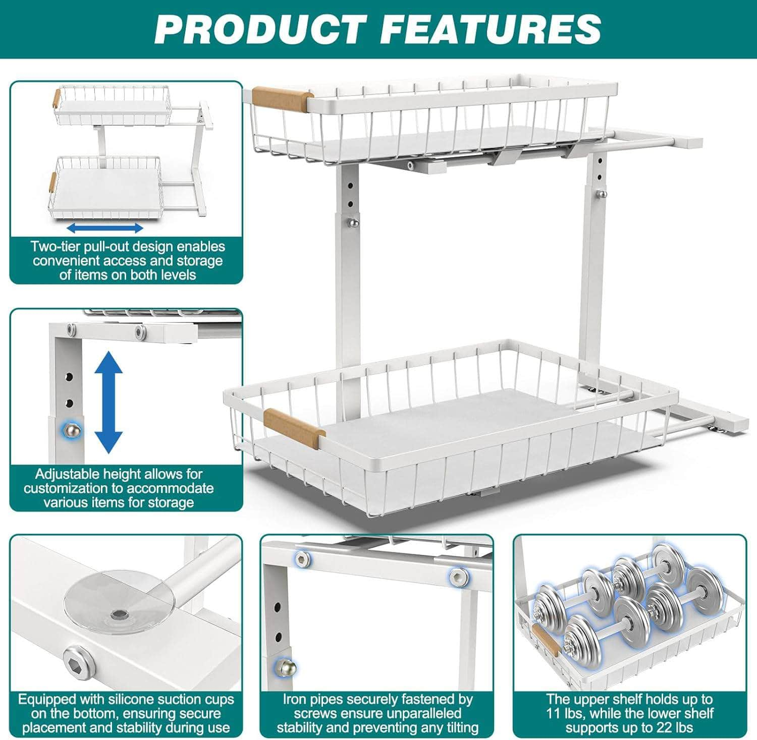 Durable 2-Tier Under Sink Organizer - Adjustable & Space-Saving