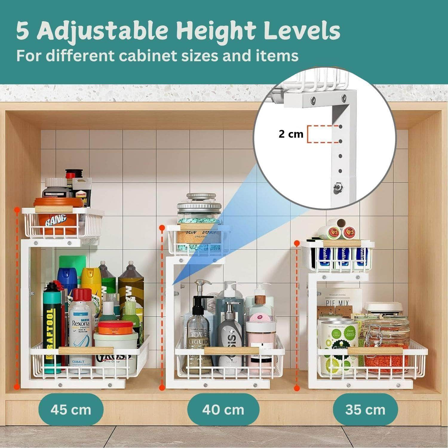 Durable 2-Tier Under Sink Organizer - Adjustable & Space-Saving