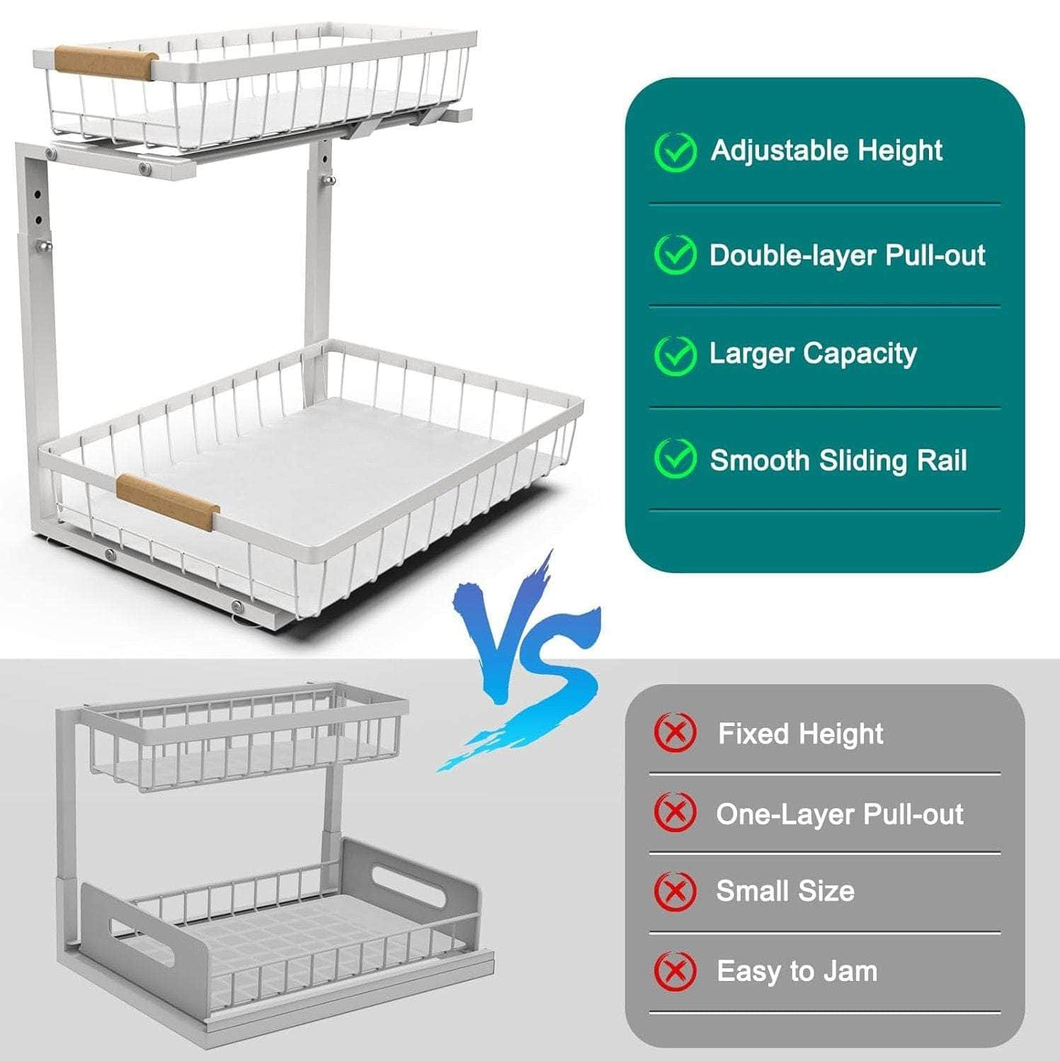 Durable 2-Tier Under Sink Organizer - Adjustable & Space-Saving