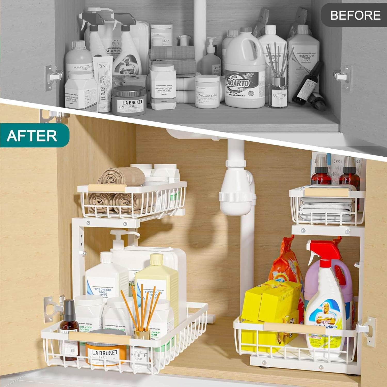 Durable 2-Tier Under Sink Organizer - Adjustable & Space-Saving