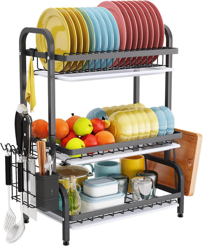 Durable 3-Tier Dish Drying Rack - Utensil & Cutting Board Holder