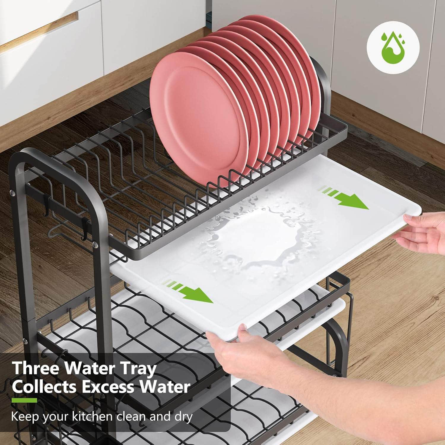 Durable 3-Tier Dish Drying Rack - Utensil & Cutting Board Holder