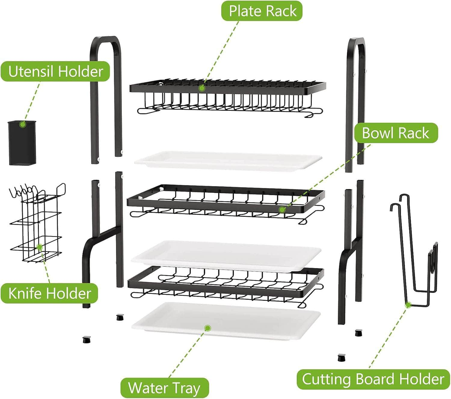 Durable 3-Tier Dish Drying Rack - Utensil & Cutting Board Holder