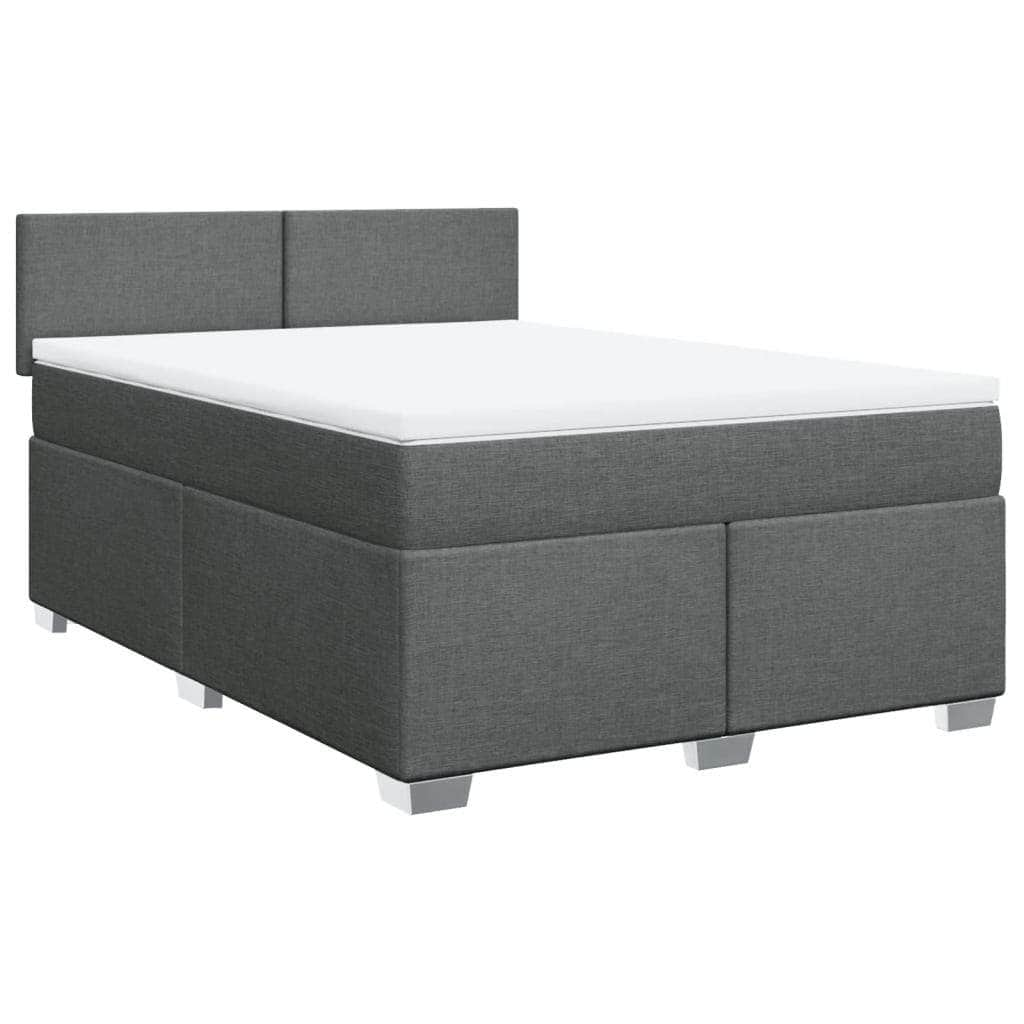 Durable and Comfortable Dark Grey Queen Fabric Box Spring Bed with Mattress