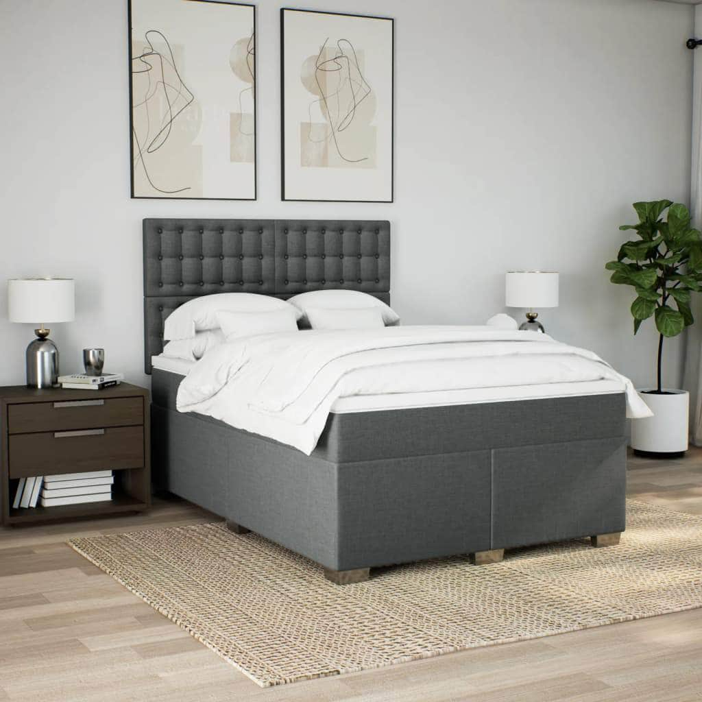 Durable and Elegant Dark Grey Queen Box Spring Bed with High-Quality Mattress