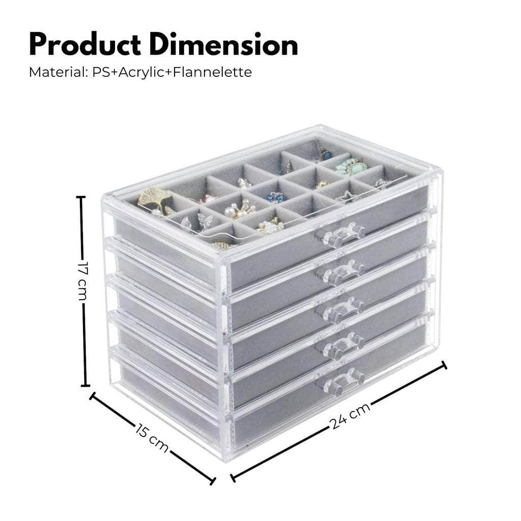 Earring Jewelry Organiser with 5 Drawers Grey