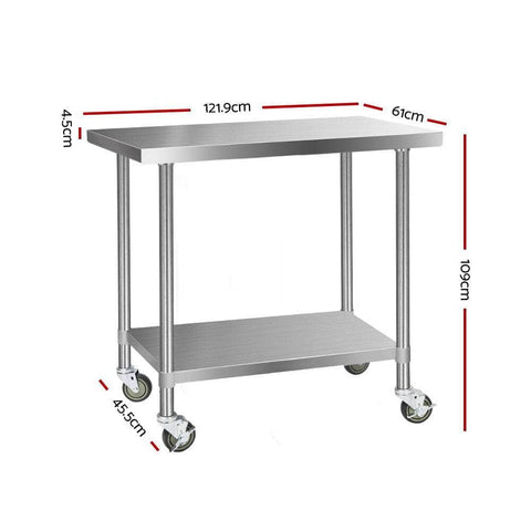 Easy To Use 1219X610Mm Stainless Steel Kitchen Bench With Wheels