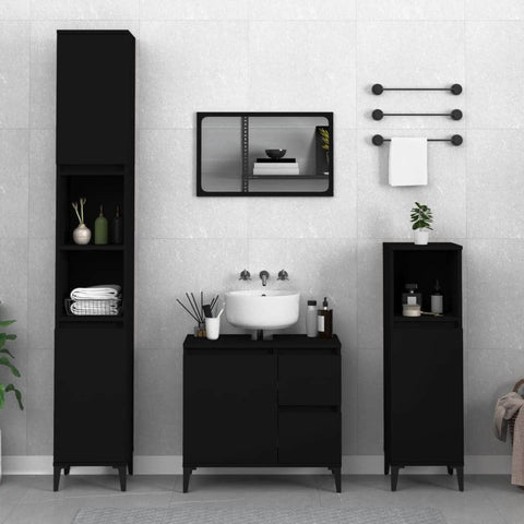 Ebony Elegance: Engineered Wood Bathroom Cabinet