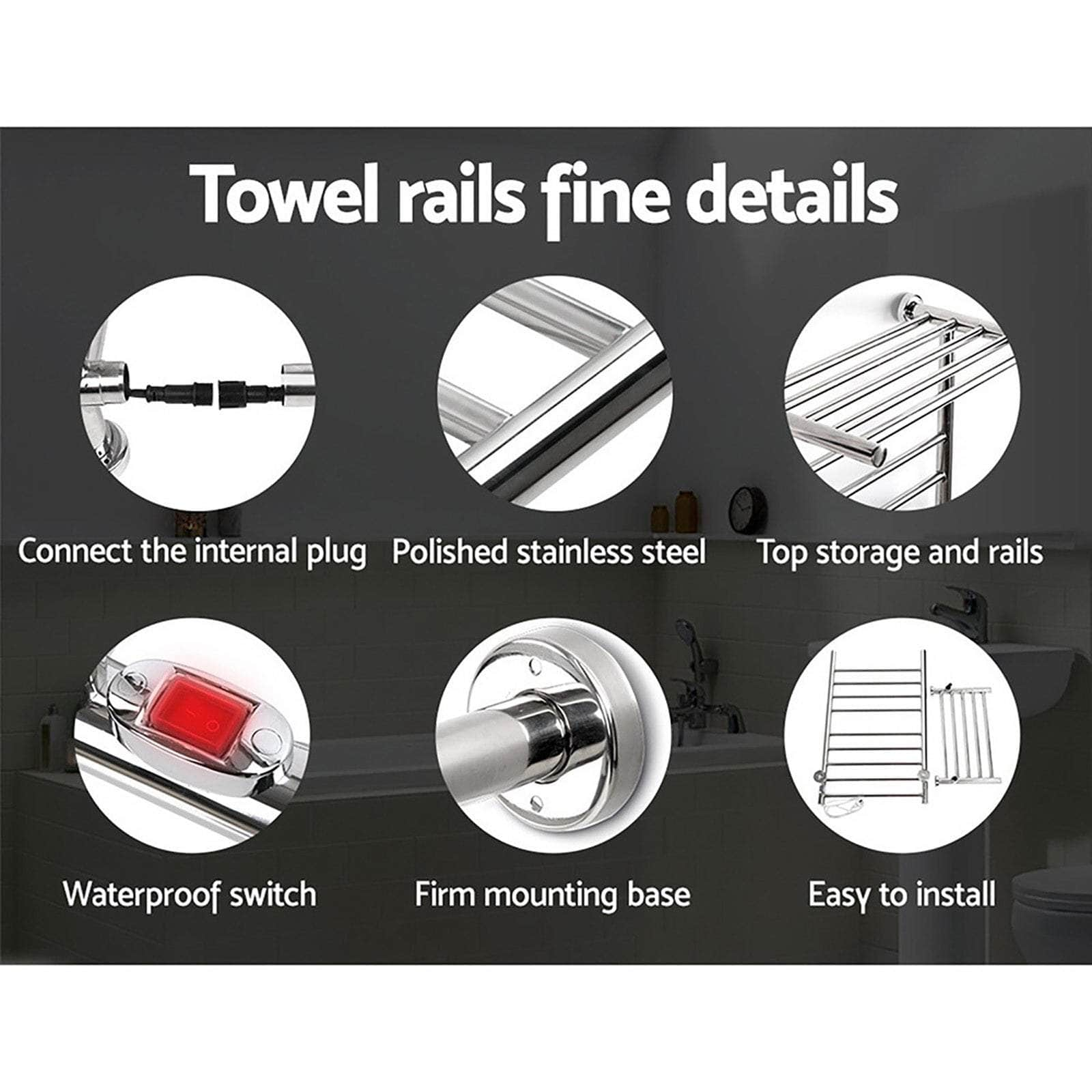 Electric Heated Towel Rail Rack 14 Bars Wall Mounted Clothes Dry Warmer