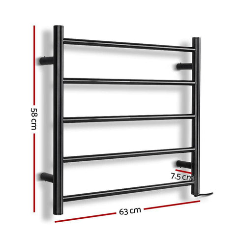 Electric Heated Towel Rail Rack 5 Bars Wall Mounted Clothes Dry Warmer