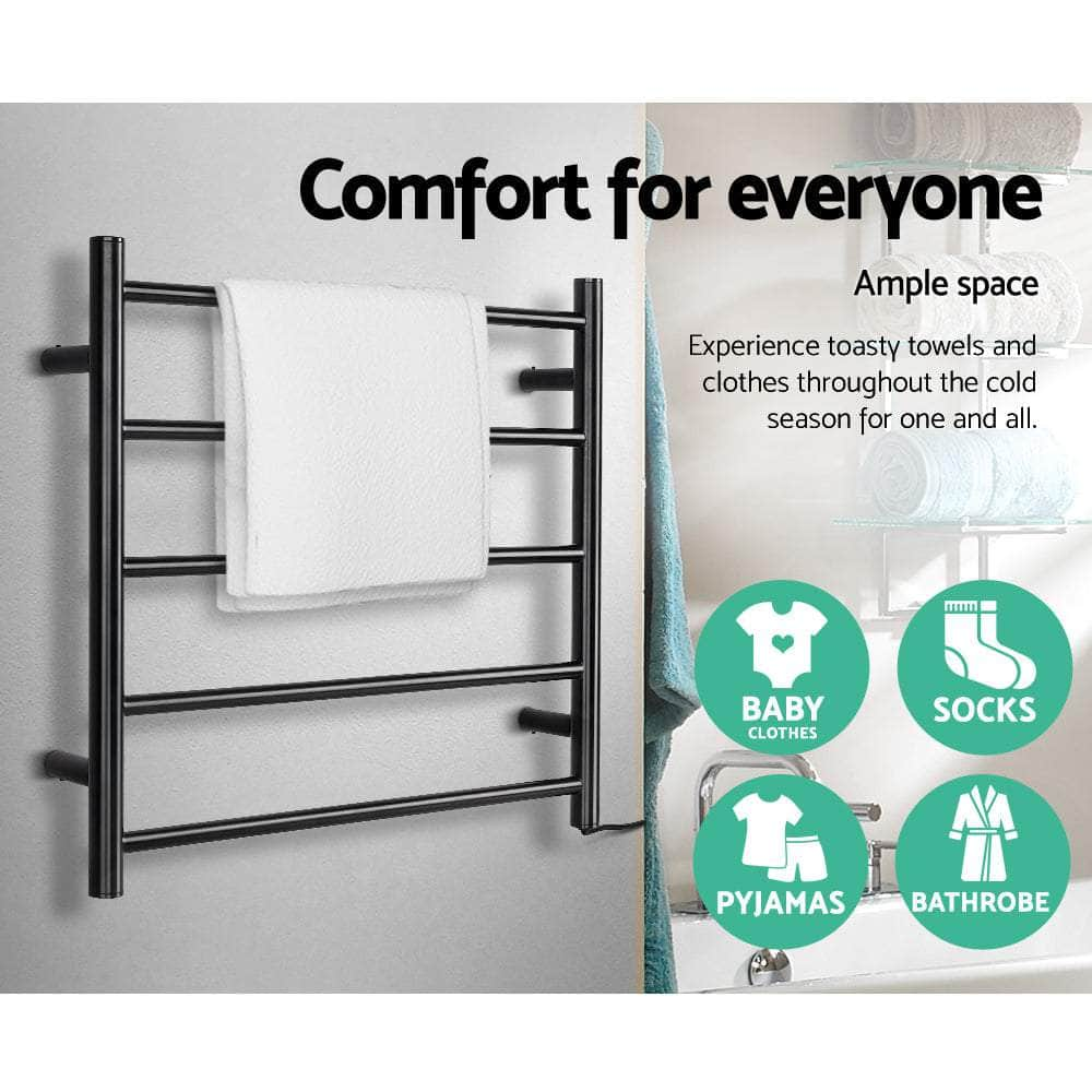 Electric Heated Towel Rail Rack 5 Bars Wall Mounted Clothes Dry Warmer