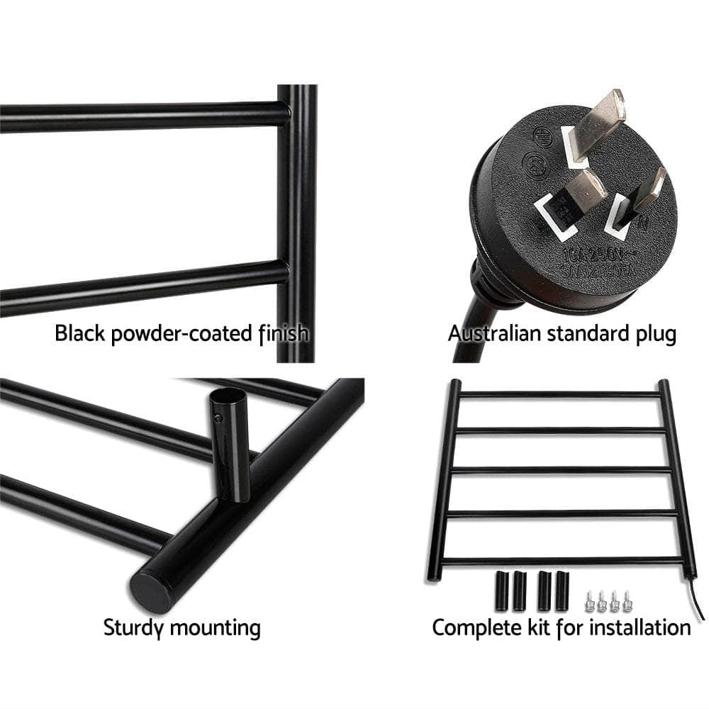 Electric Heated Towel Rail Rack 5 Bars Wall Mounted Clothes Dry Warmer