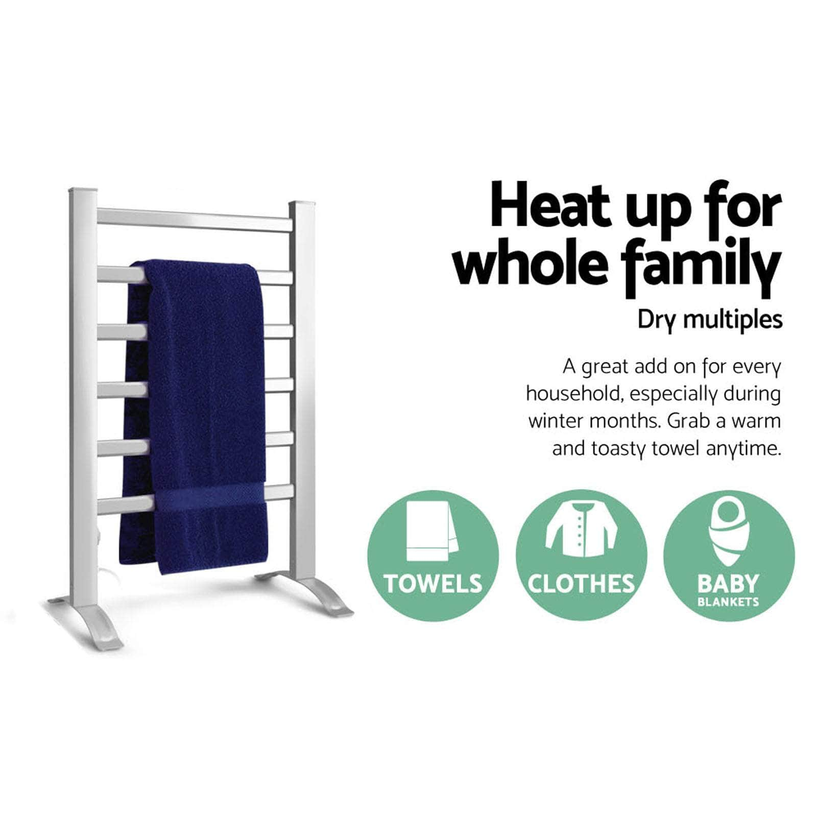 Electric Heated Towel Rail Rack 6 Bars With Timer Clothes Dry Warmer