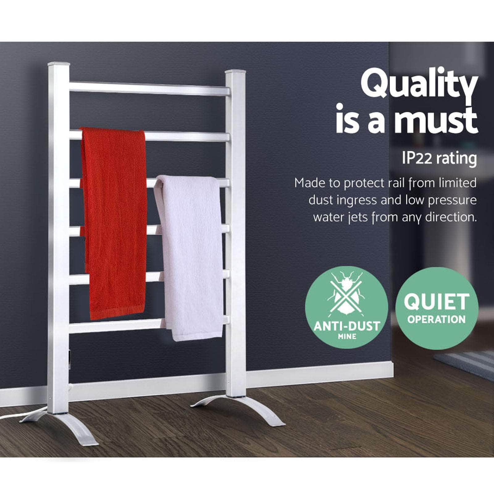 Electric Heated Towel Rail Rack 6 Bars With Timer Clothes Dry Warmer