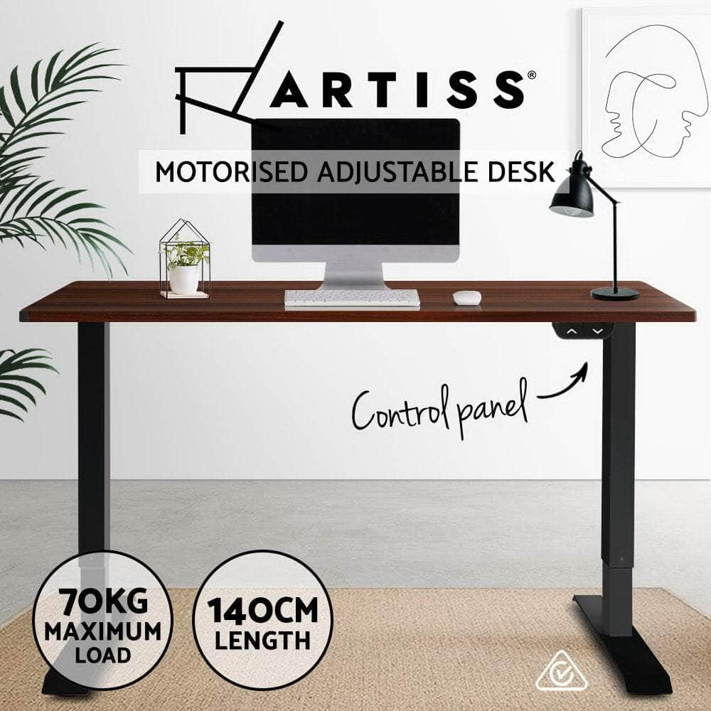 Electric Motorised Height Adjustable Standing Desk - Black Frame with 140cm Walnut Top