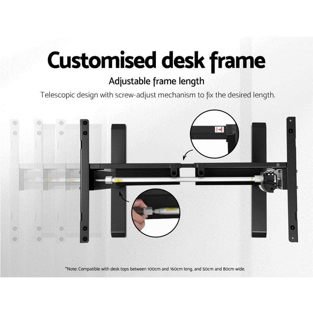 Electric Motorised Height Adjustable Standing Desk - Black Frame with 140cm White Top