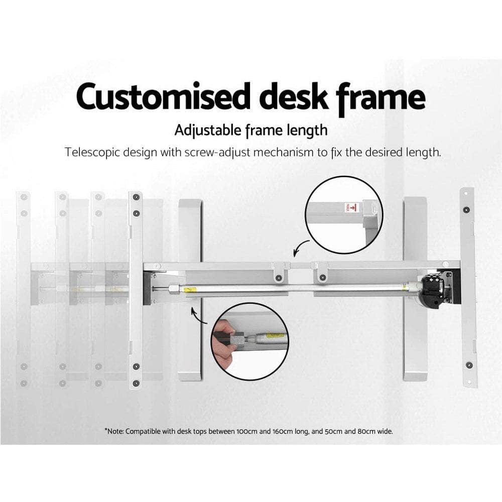 Electric Motorised Height Adjustable Standing Desk - White Frame with 140cm Black Top