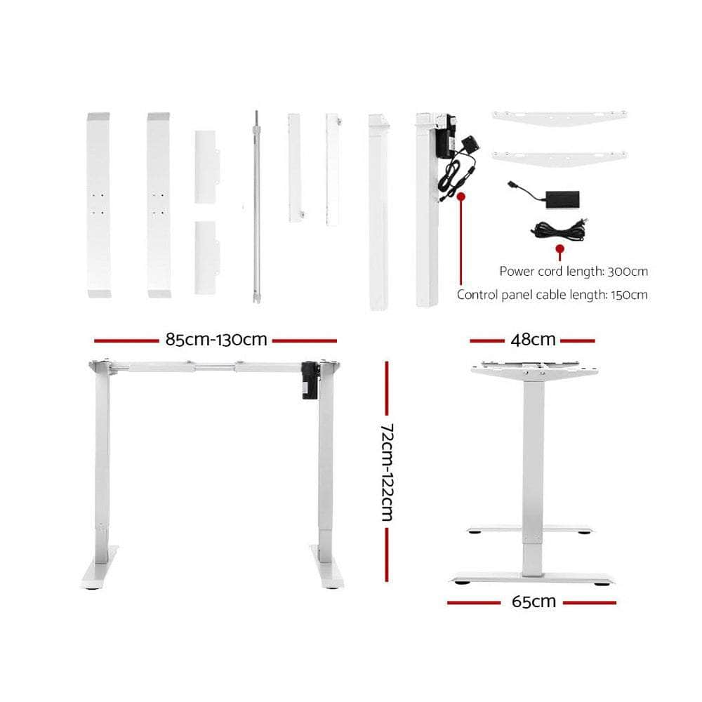 Electric Motorised Height Adjustable Standing Desk - White Frame with 140cm White Top