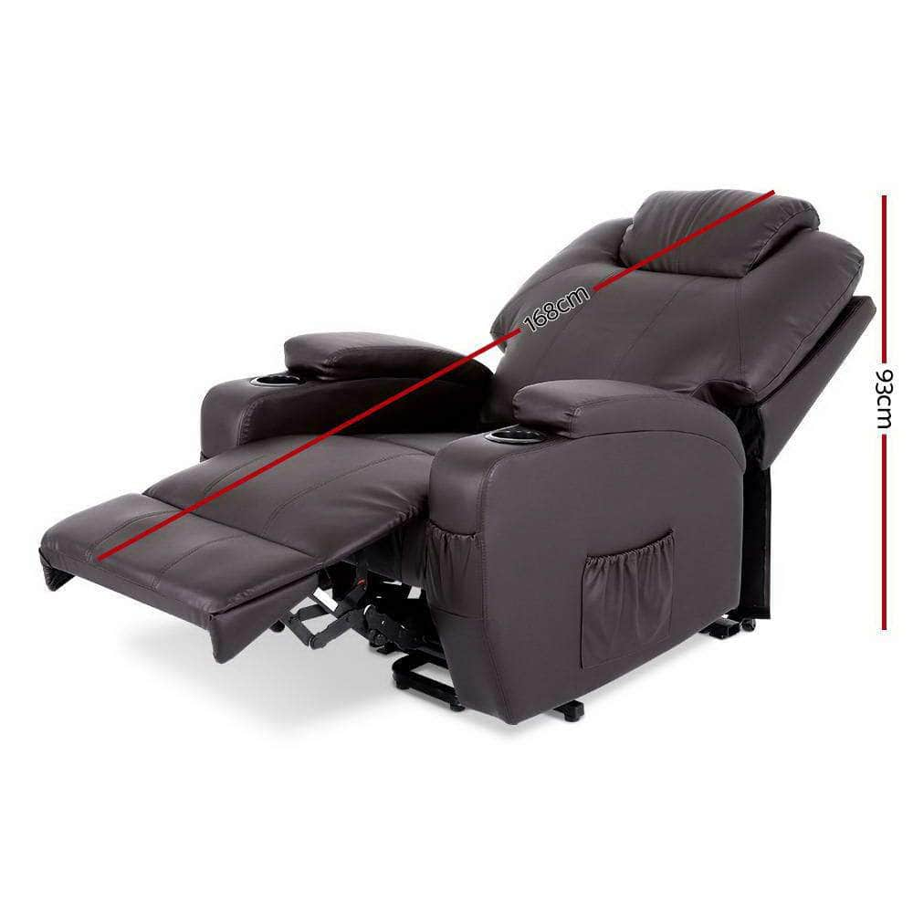 Electric Recliner Lift Chair Massage Armchair Heating PU Leather Brown