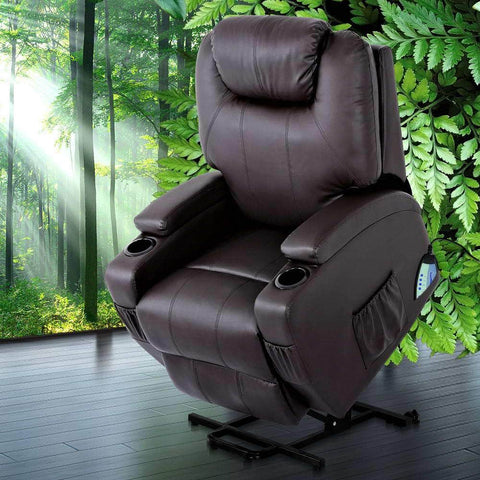 Electric Recliner Lift Chair Massage Armchair Heating PU Leather Brown