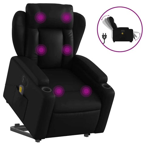 Electric Stand up Massage Recliner Chair Black Faux Leather