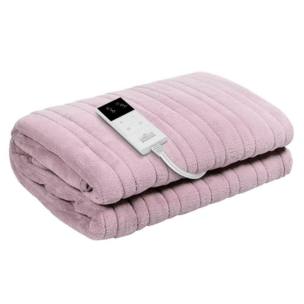 Electric Throw Rug Heated Blanket Fleece Pink