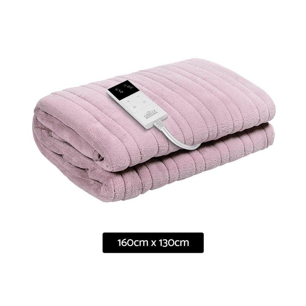 Electric Throw Rug Heated Blanket Fleece Pink