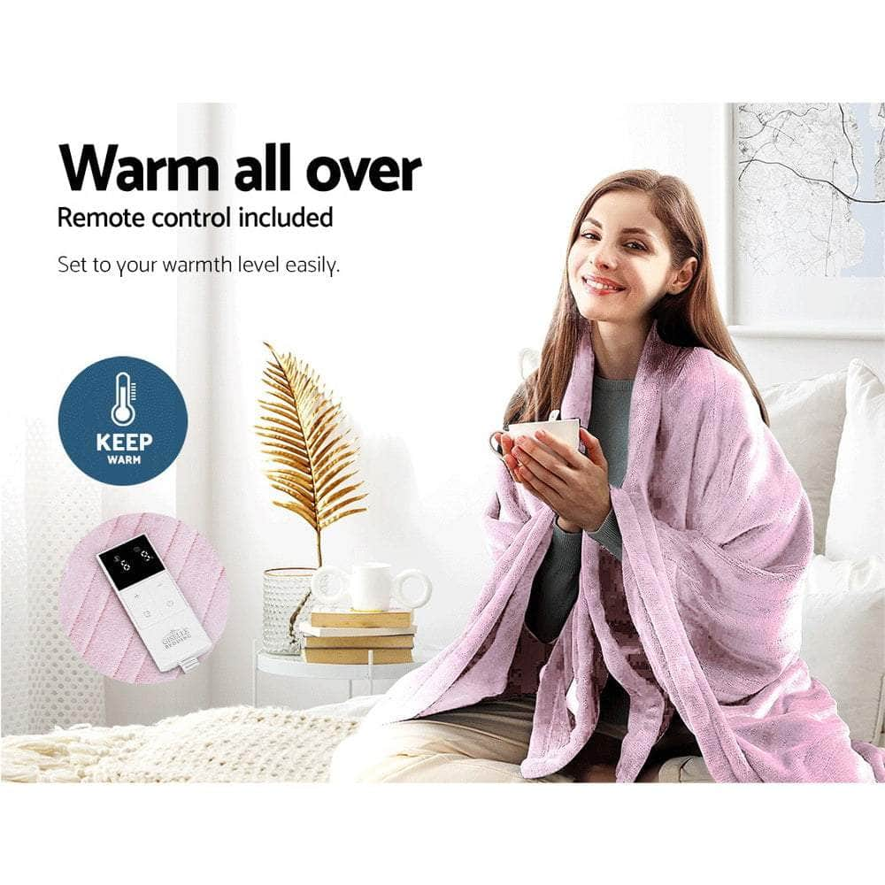 Electric Throw Rug Heated Blanket Fleece Pink