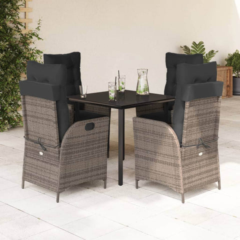 Elegance 5-Piece Garden Dining Set with Grey Poly Rattan and Cushions