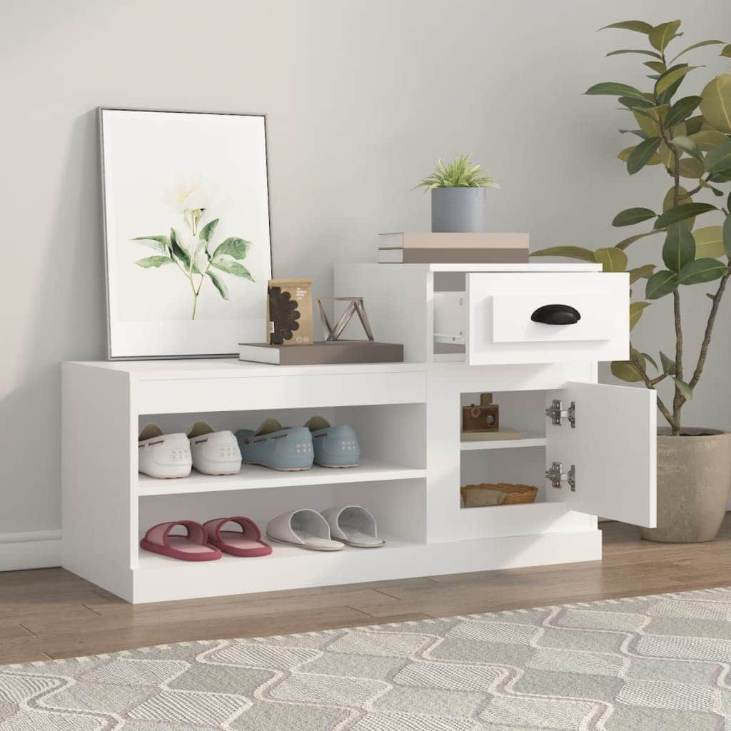 Elegance in Every Step: White Engineered Wood Shoe Cabinet