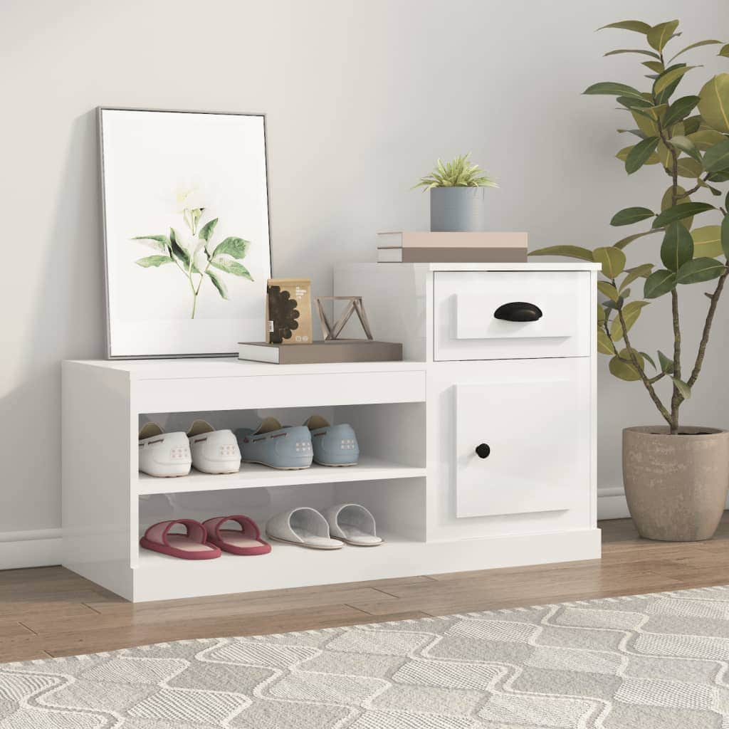 Elegance in Every Step: White Engineered Wood Shoe Cabinet