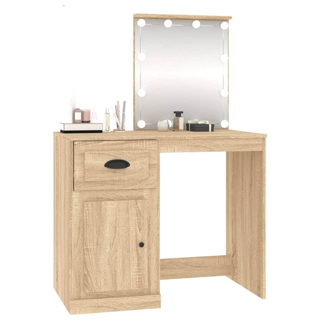 Elegance in Sonoma Oak: Engineered Wood Dressing Table with LED