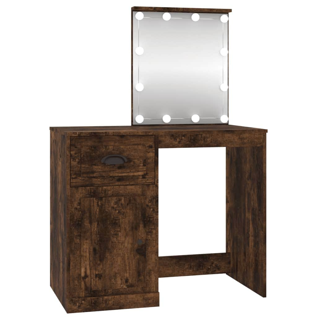 Elegance in Sonoma Oak: Engineered Wood Dressing Table with LED