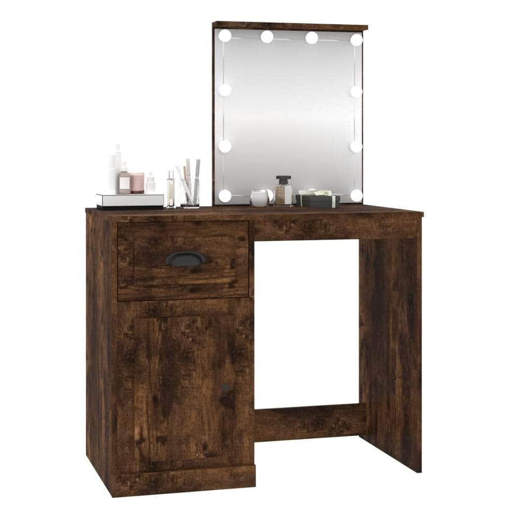 Elegance in Sonoma Oak: Engineered Wood Dressing Table with LED