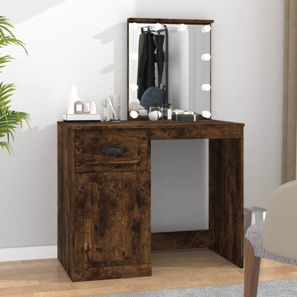 Elegance in Sonoma Oak: Engineered Wood Dressing Table with LED