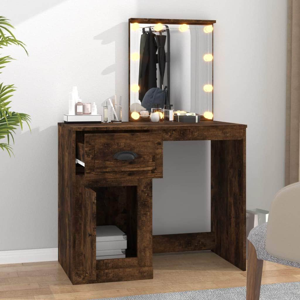 Elegance in Sonoma Oak: Engineered Wood Dressing Table with LED