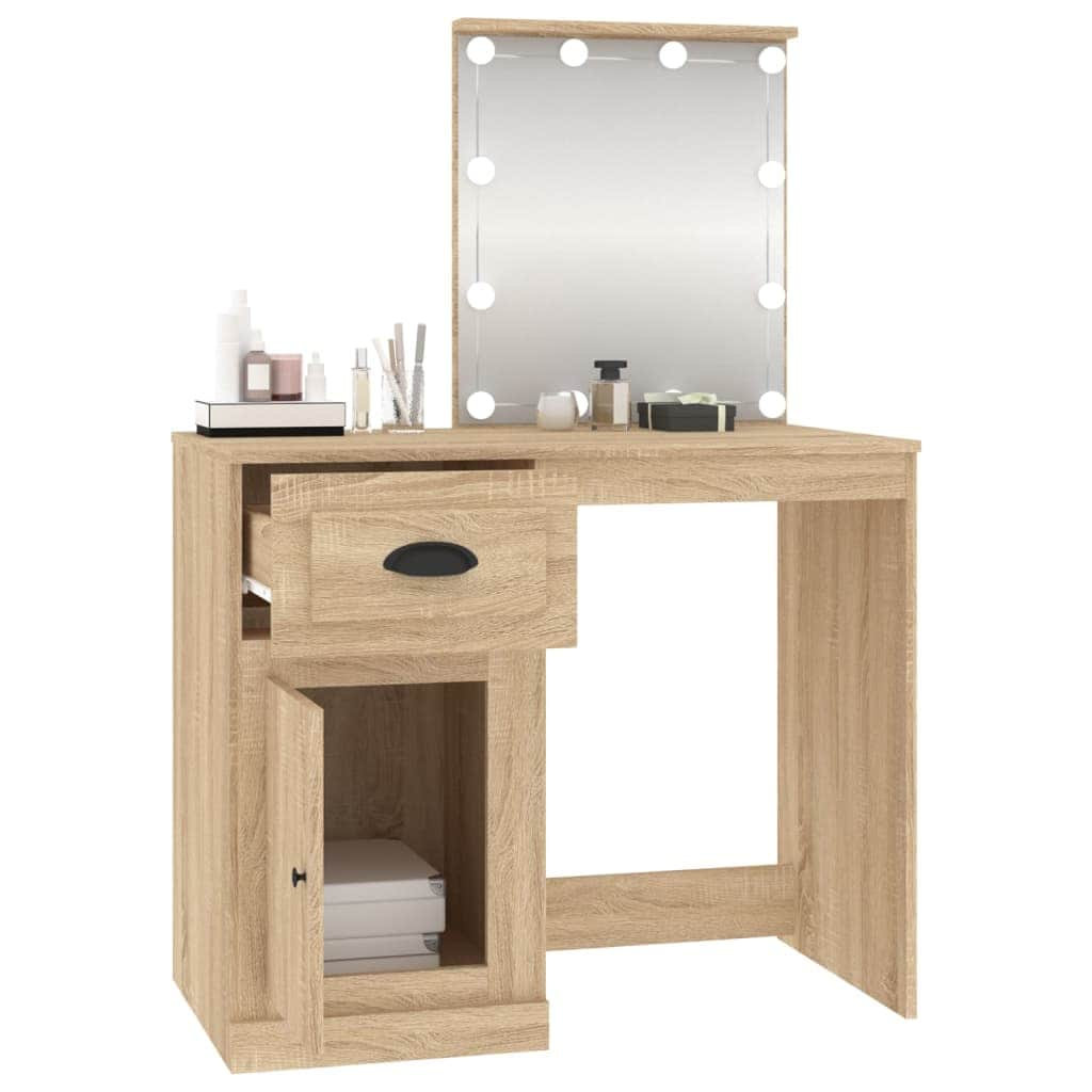 Elegance in Sonoma Oak: Engineered Wood Dressing Table with LED