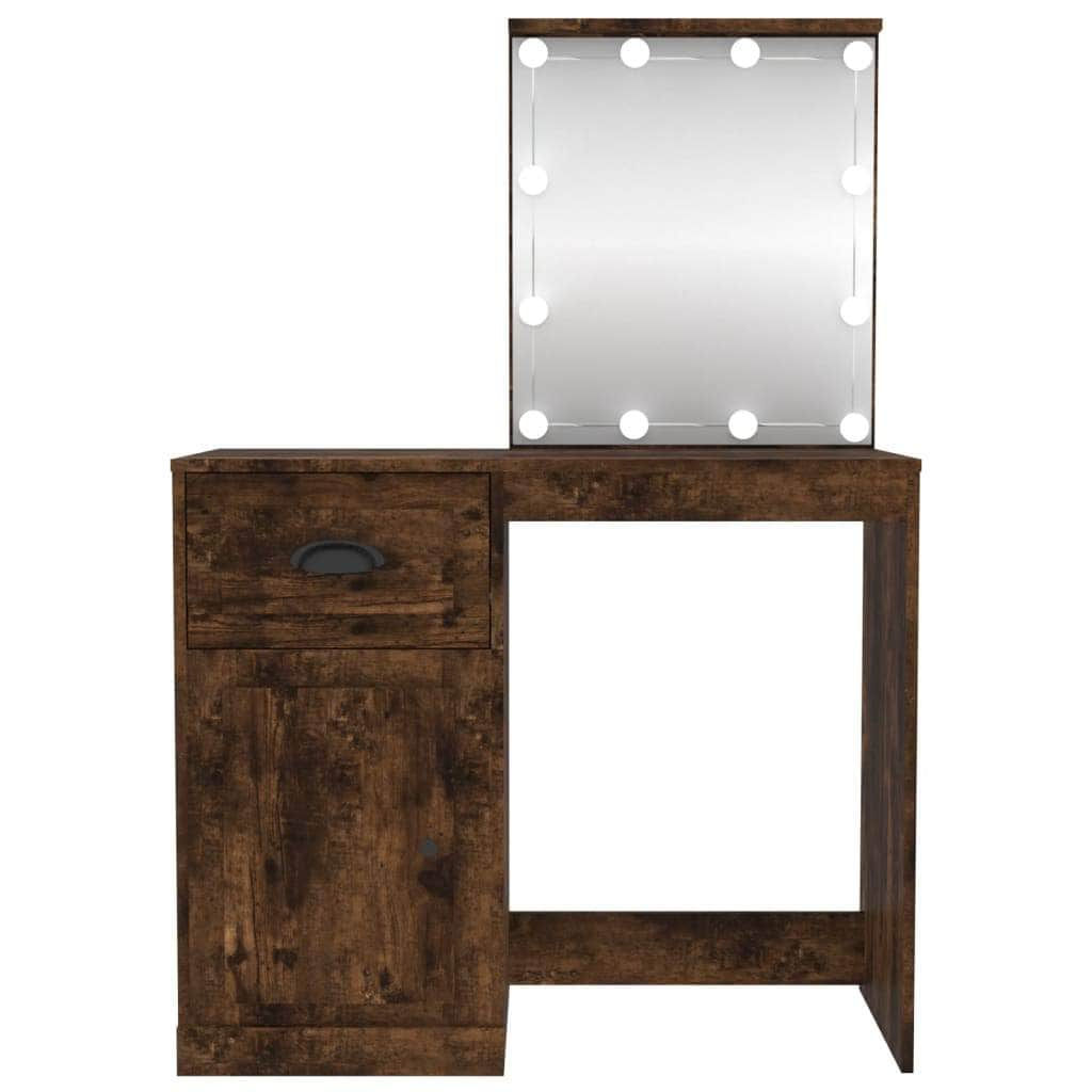 Elegance in Sonoma Oak: Engineered Wood Dressing Table with LED