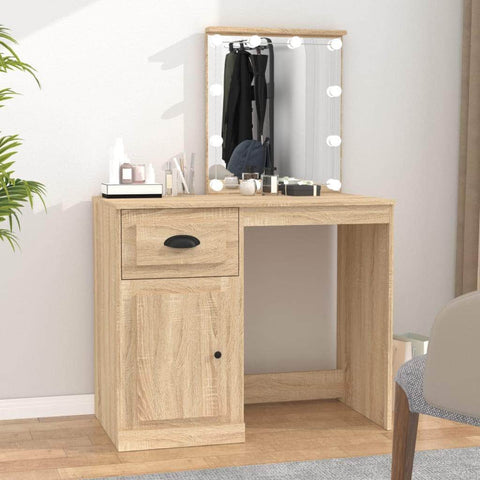 Elegance in Sonoma Oak: Engineered Wood Dressing Table with LED