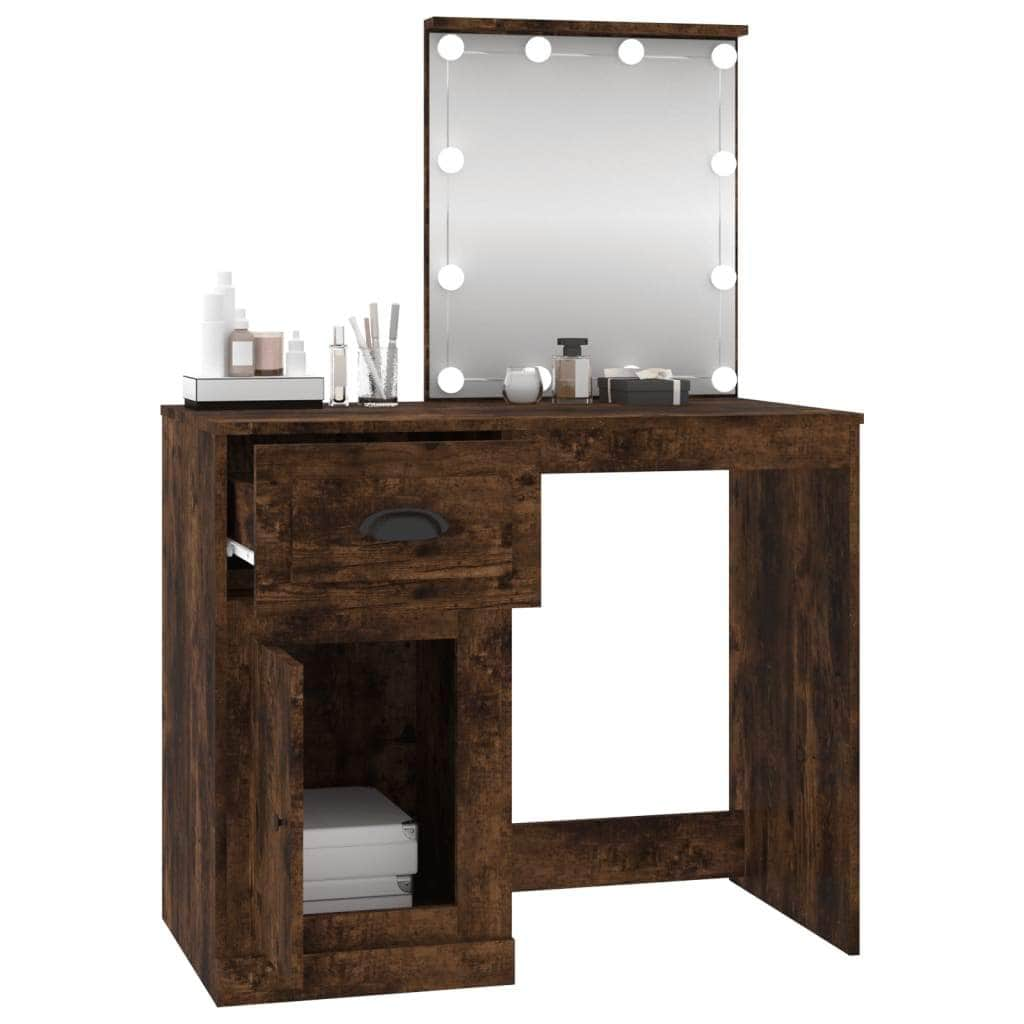 Elegance in Sonoma Oak: Engineered Wood Dressing Table with LED