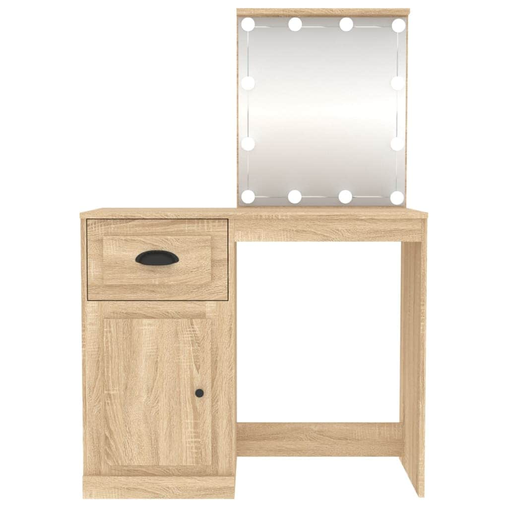 Elegance in Sonoma Oak: Engineered Wood Dressing Table with LED