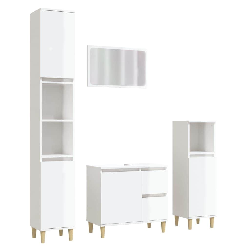 Elegance in White: Discover the 4-Piece Engineered Wood Bathroom Furniture Set