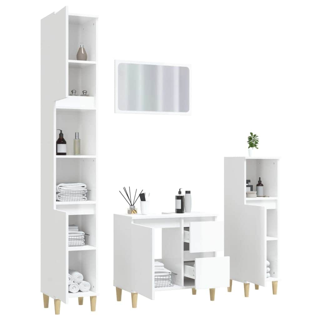 Elegance in White: Discover the 4-Piece Engineered Wood Bathroom Furniture Set